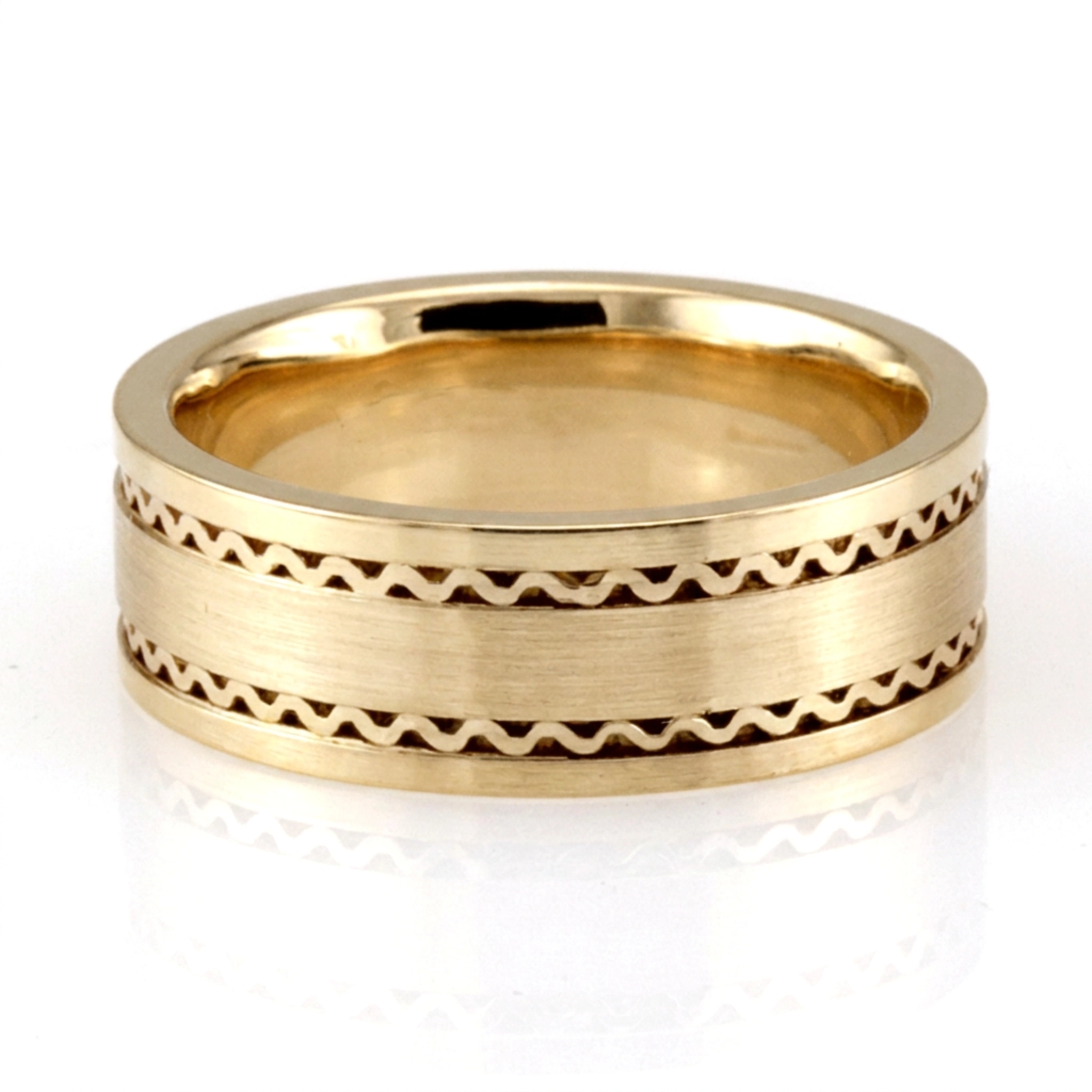 10K yellow gold 7mm. satin finish hand-made-wedding-ring - alternate view 2