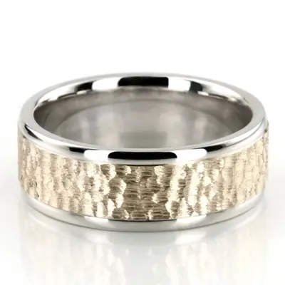 Two-Color Hammered Basic Design Wedding Band 