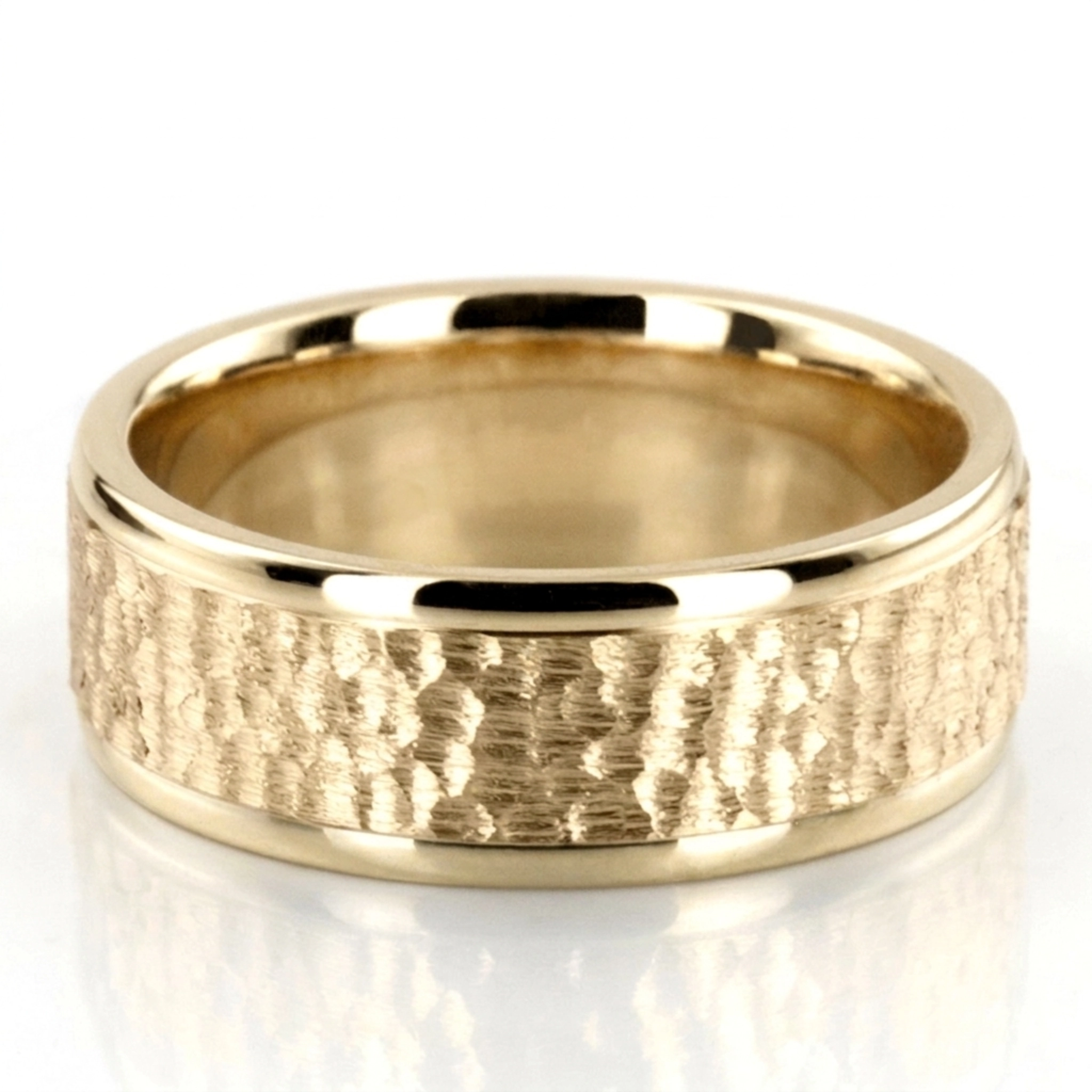 18K yellow gold 7.5mm. hammer two-tone-wedding-bands - alternate view 3