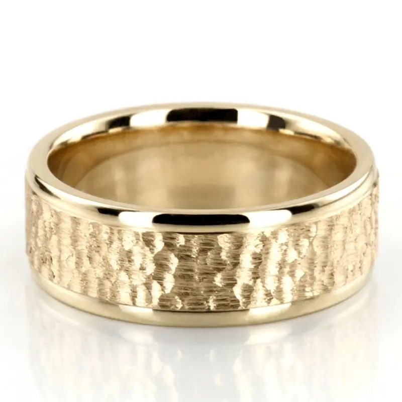 10K yellow gold 7.5mm. hammer two-tone-wedding-bands - alternate view 3