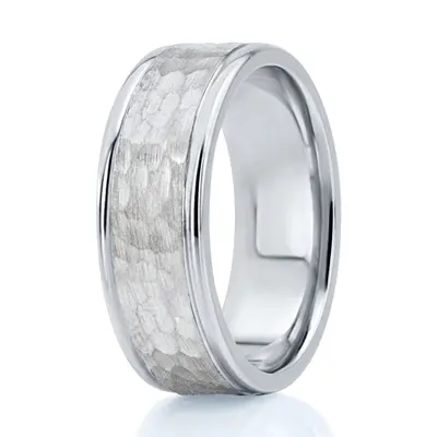 18K white gold 7.5mm. hammer two-tone-wedding-bands - alternate view 7 thumbnail