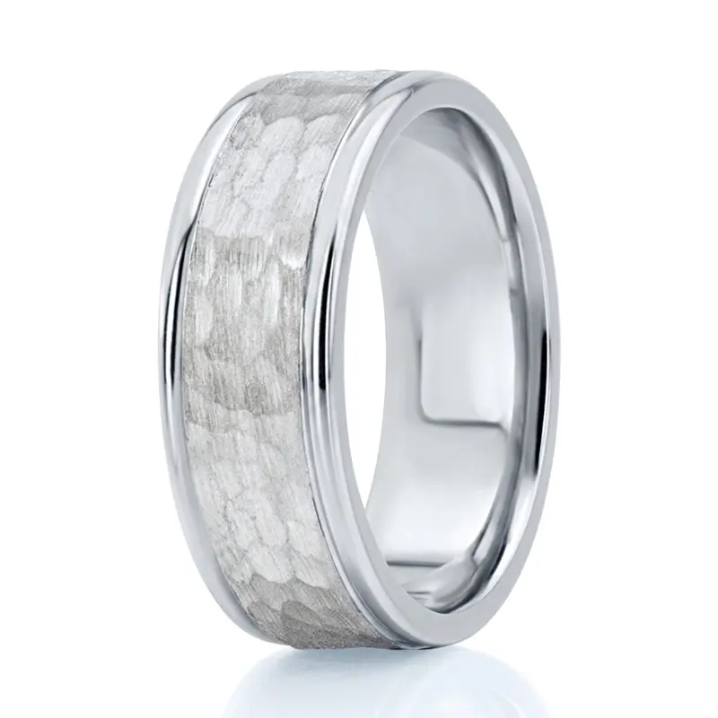 10K white gold 7.5mm. hammer two-tone-wedding-bands - alternate view 7