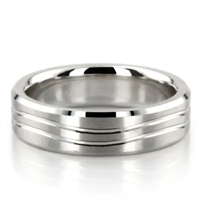 10K white gold 5.5mm. satin finish Double-Wave-Cut-Designer-Wedding-Band - main view thumbnail