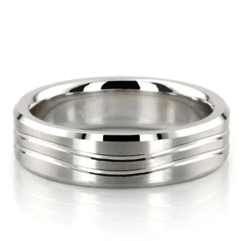 10K white gold 5.5mm. satin finish Double-Wave-Cut-Designer-Wedding-Band - main view