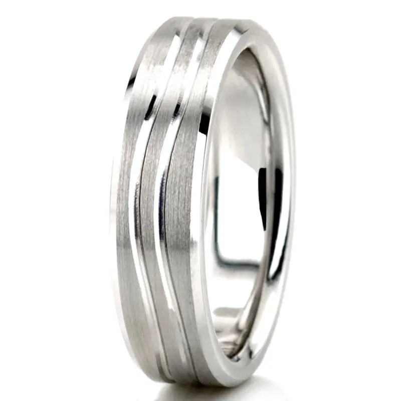 10K white gold 5.5mm. satin finish Double-Wave-Cut-Designer-Wedding-Band - alternate view 3