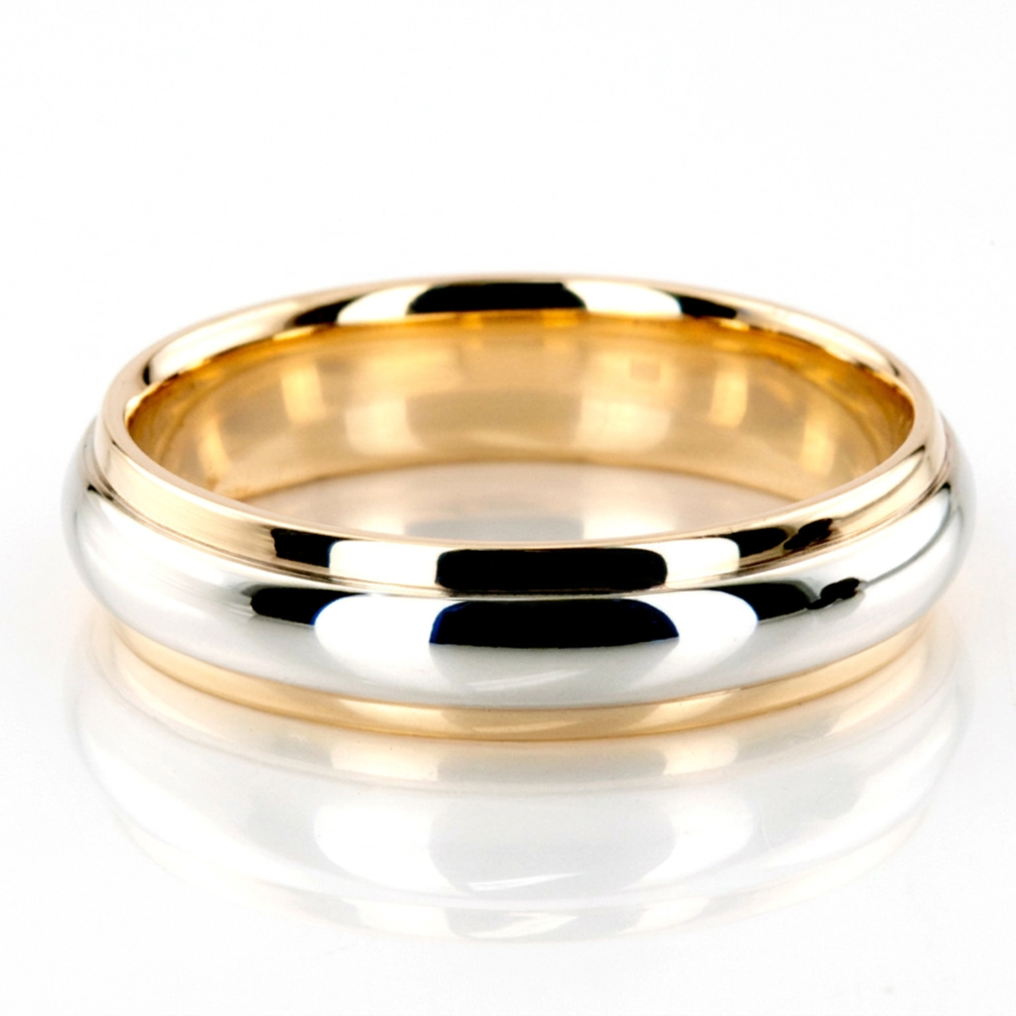 10K yellow-white-yellow gold 5mm. high polish simple-carved-wedding-bands - alternate view 2