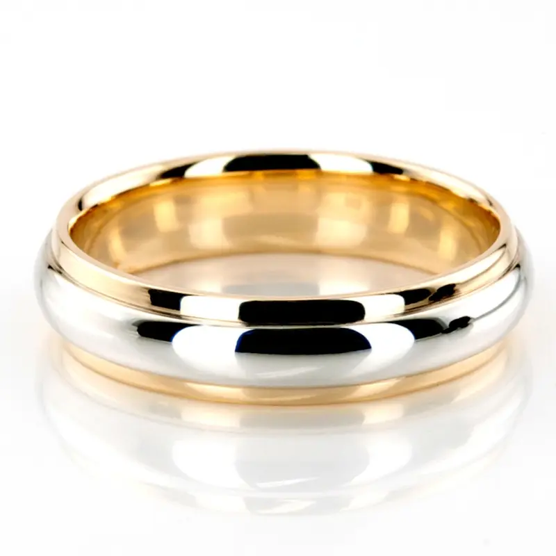 10K yellow-white-yellow gold 5mm. high polish simple-carved-wedding-bands - alternate view 2