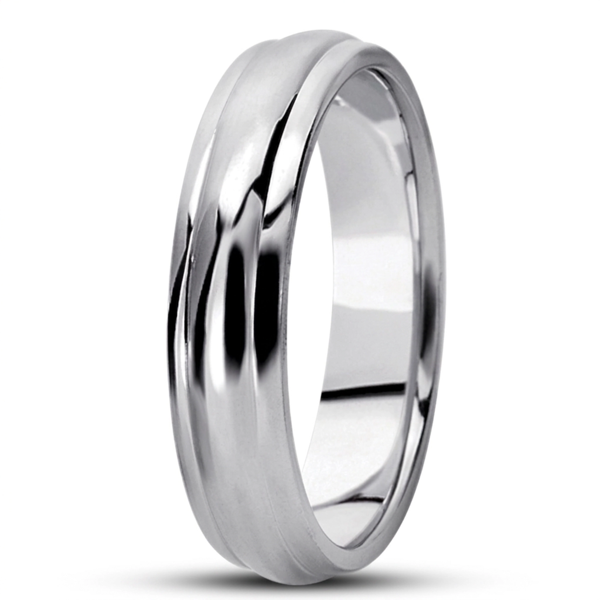 10K white gold 5mm. high polish simple-carved-wedding-bands - main view
