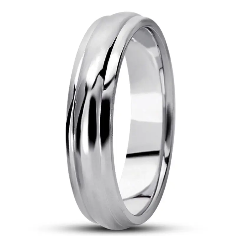 10K white gold 5mm. high polish simple-carved-wedding-bands - main view