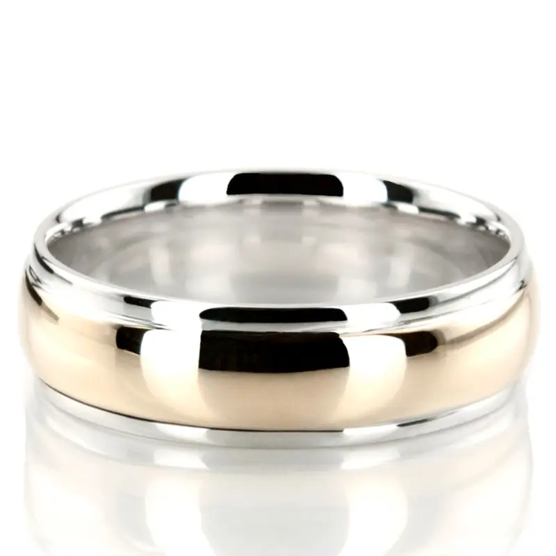 10K white-yellow-white gold 6mm. high polish simple-carved-wedding-bands - alternate view 5