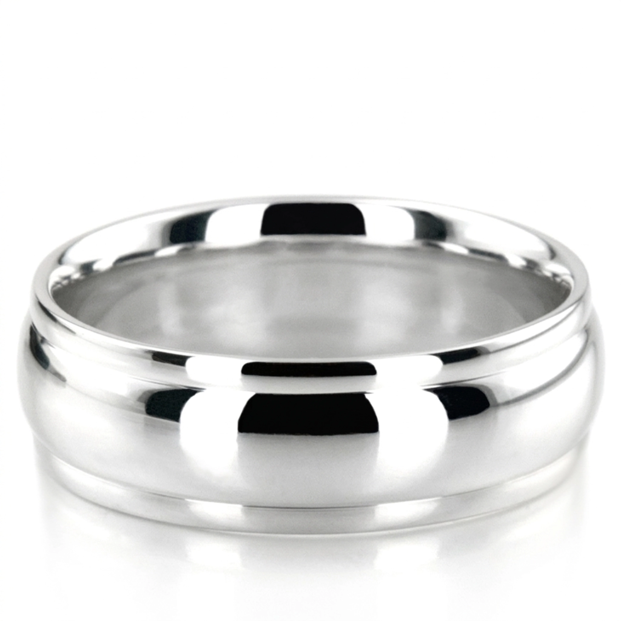 10K white gold 7mm. high polish simple-carved-wedding-bands - alternate view 3