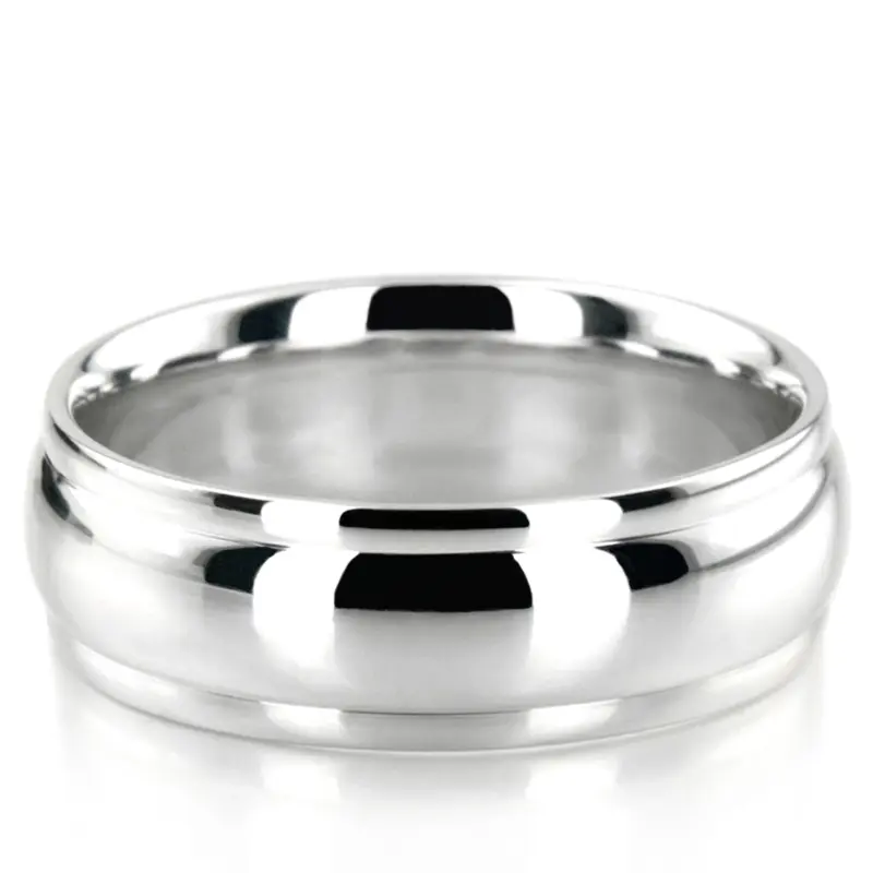 10K white gold 7mm. high polish simple-carved-wedding-bands - alternate view 3