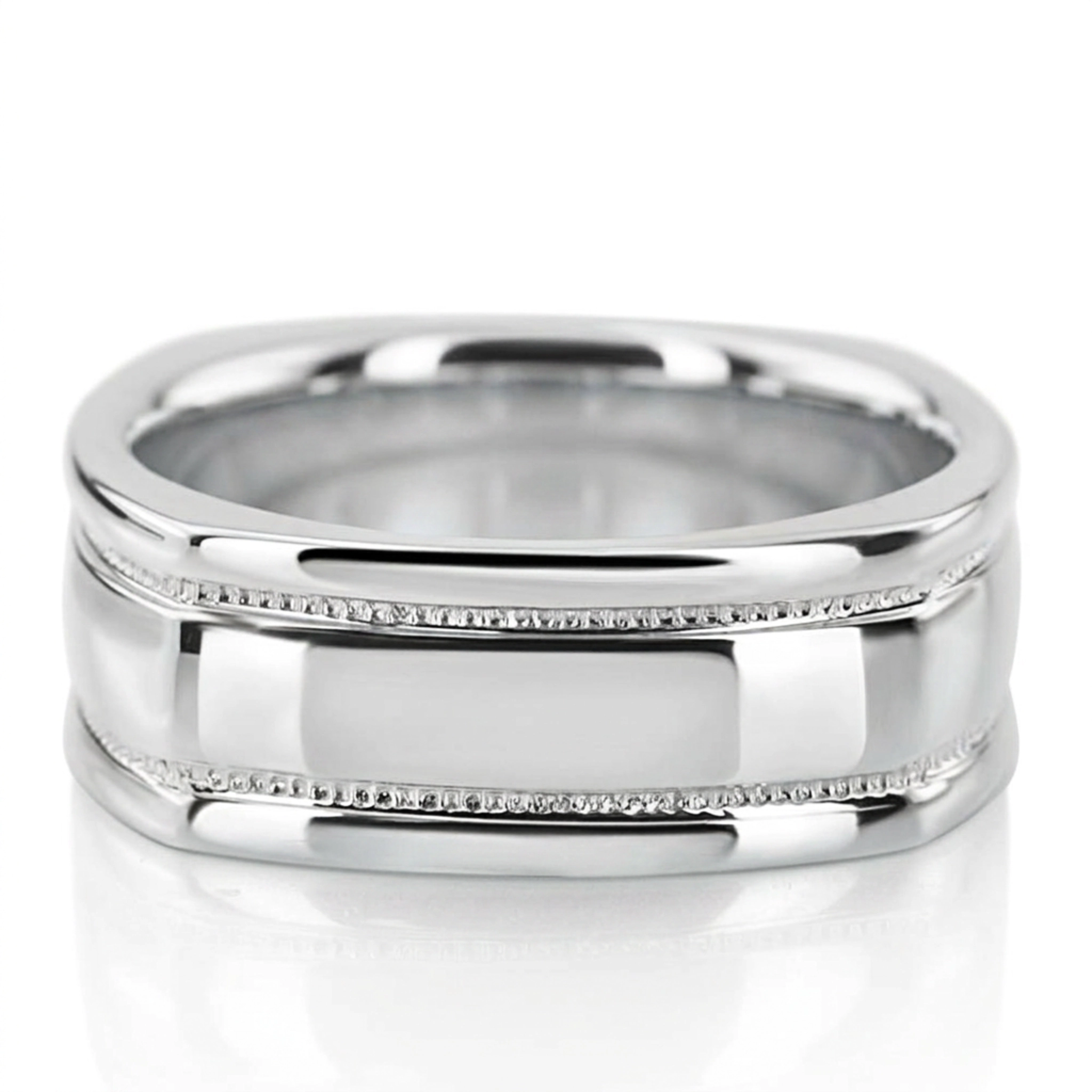 10K white gold 7mm. high polish basic-carved-square-wedding-band - alternate view 2