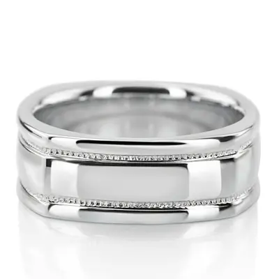 10K white gold 7mm. high polish basic-carved-square-wedding-band - alternate view 2 thumbnail