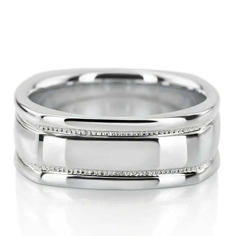 14K white gold 7mm. high polish basic-carved-square-wedding-band - alternate view 2
