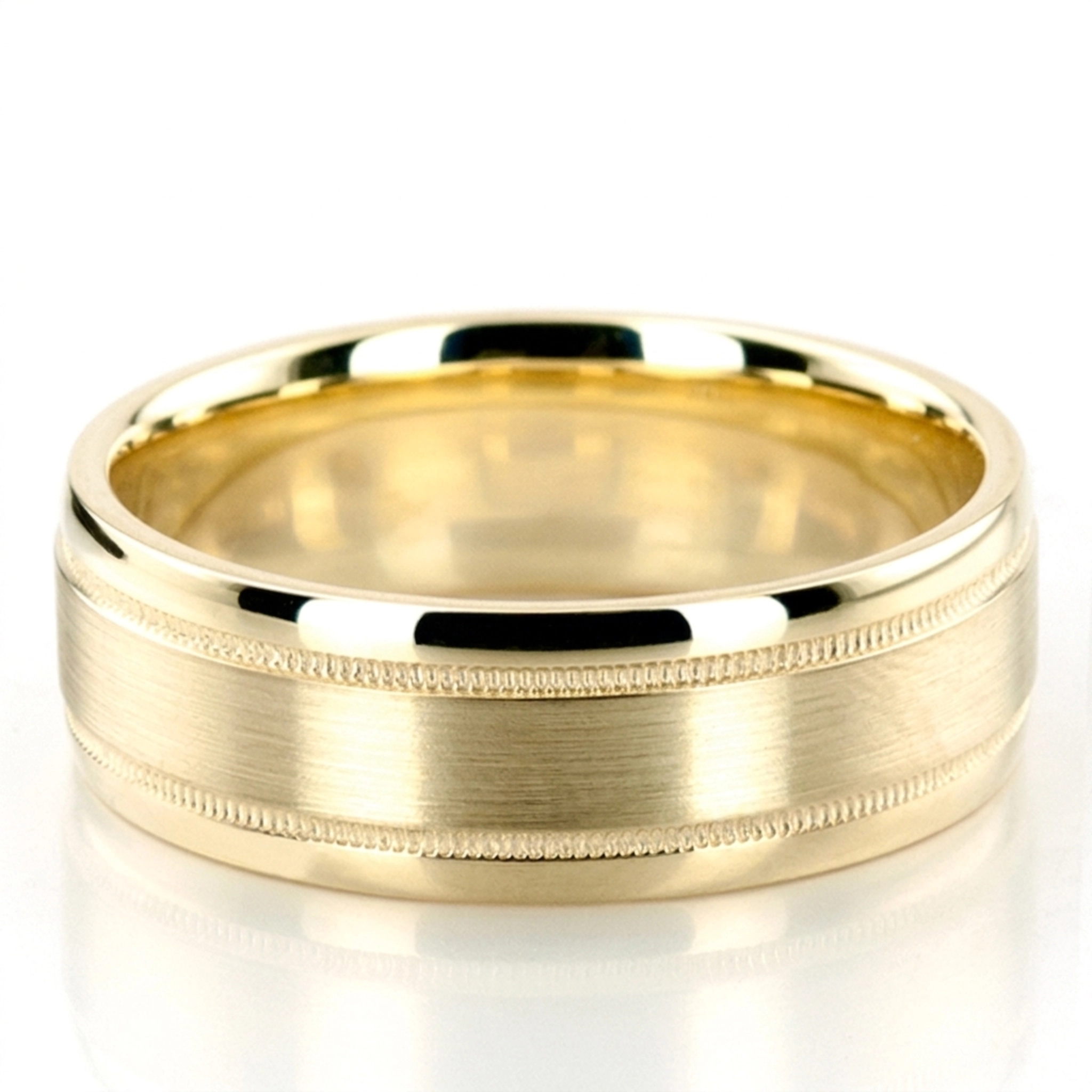 10K yellow gold 8mm. satin basic-carved-simple-wedding-bands - alternate view 2