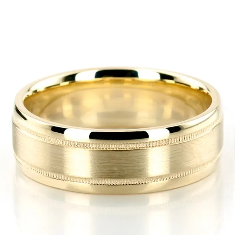 10K yellow gold 8mm. satin basic-carved-simple-wedding-bands - alternate view 2