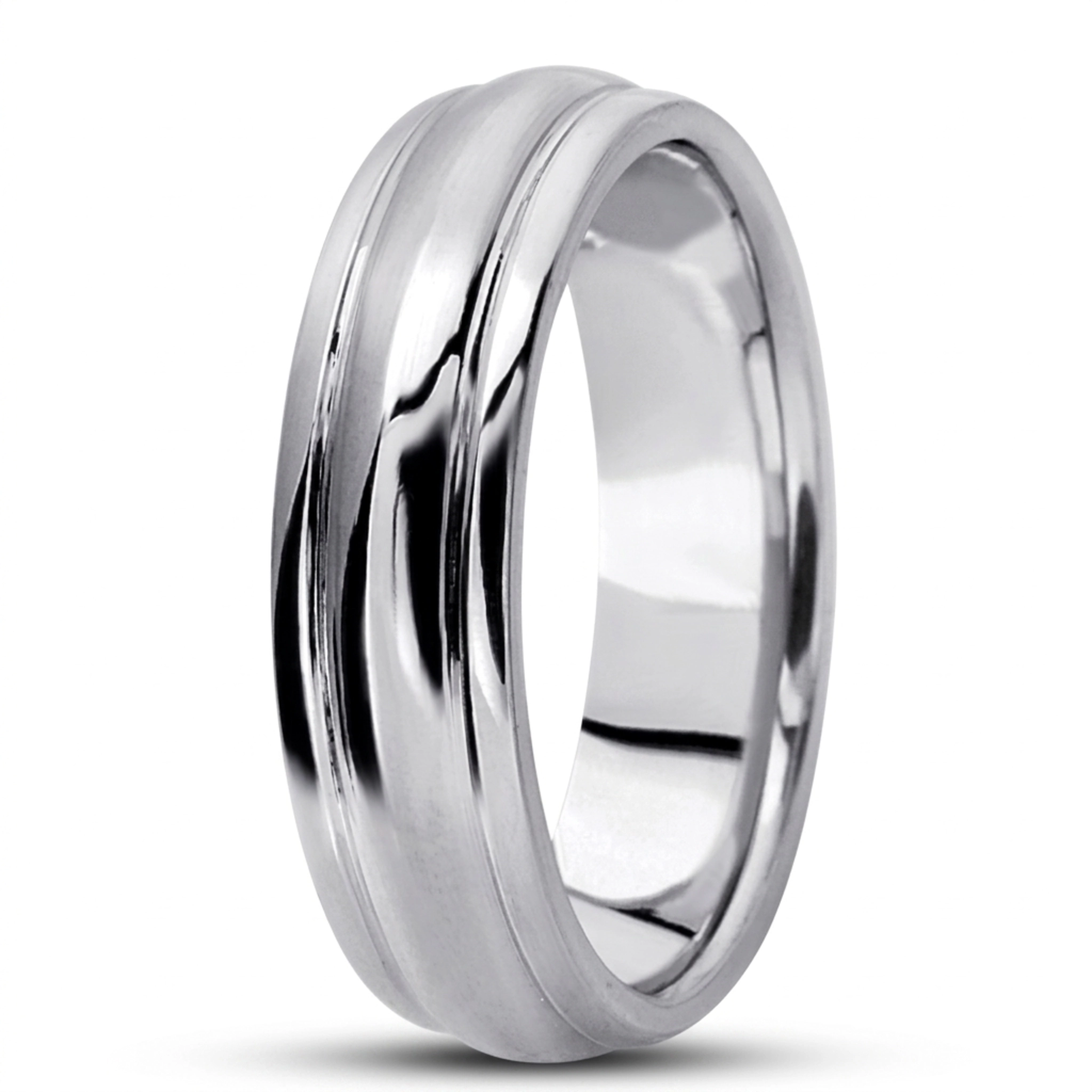 10K white gold 6mm. high polish simple-carved-wedding-bands - alternate view 8