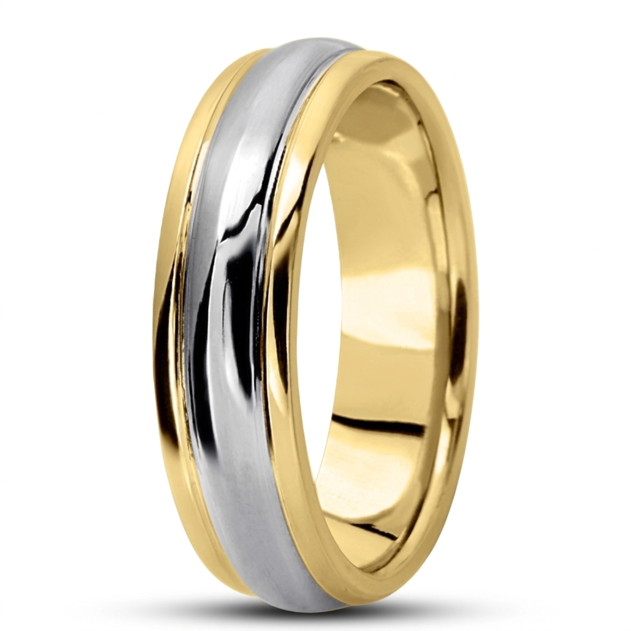 10K yellow-white-yellow gold 6mm. high polish simple-carved-wedding-bands - alternate view 9