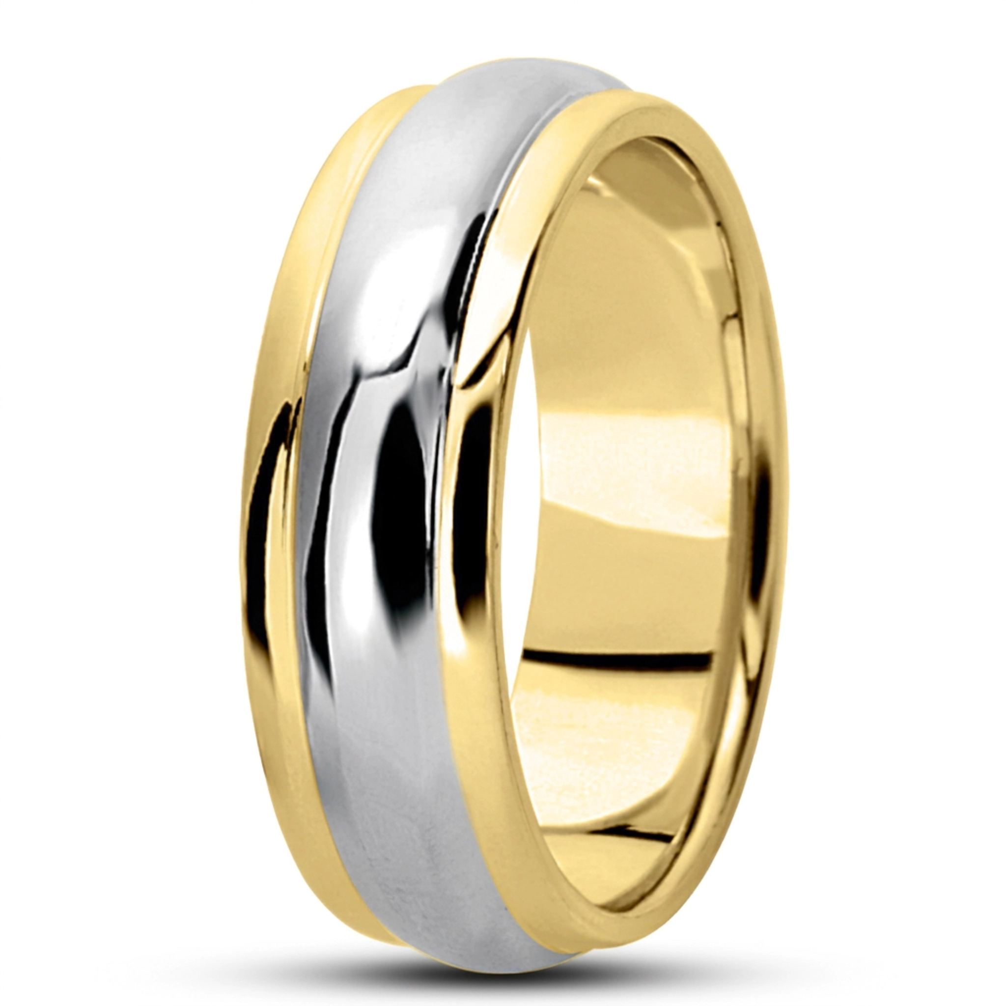 10K yellow-white-yellow gold 7mm. high polish simple-carved-wedding-bands - alternate view 10
