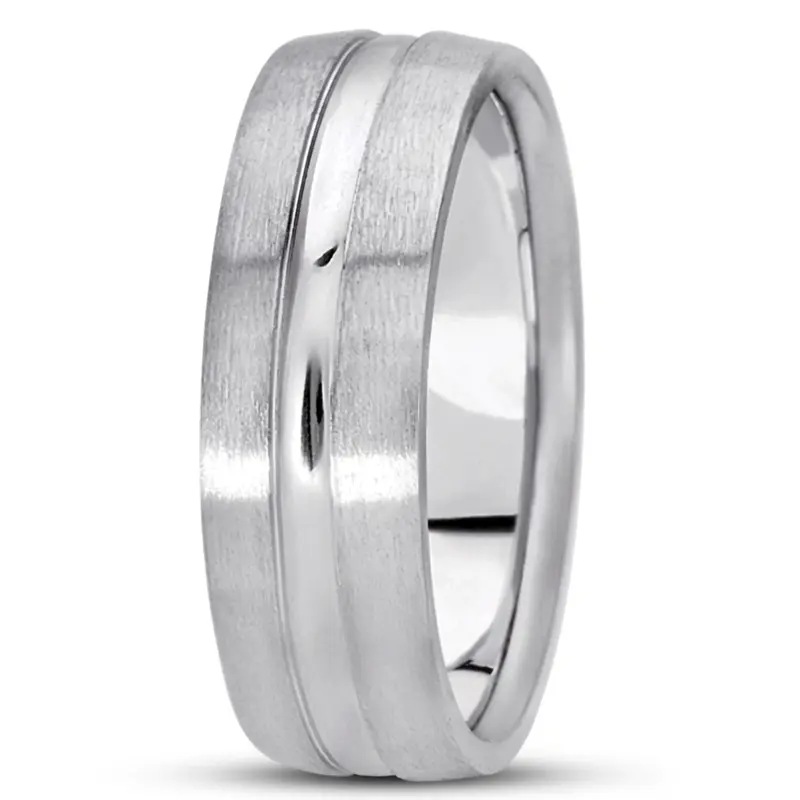 10K white gold 7mm. satin basic-carved-wedding-bands - alternate view 4