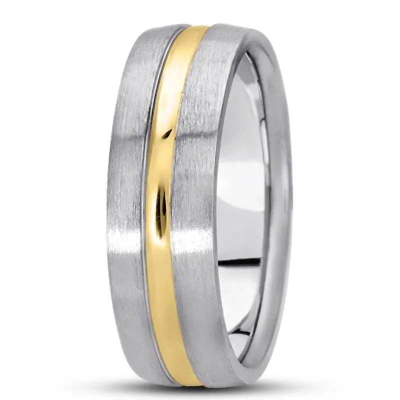 10K white-yellow-white gold 7mm. satin basic-carved-wedding-bands - alternate view 6