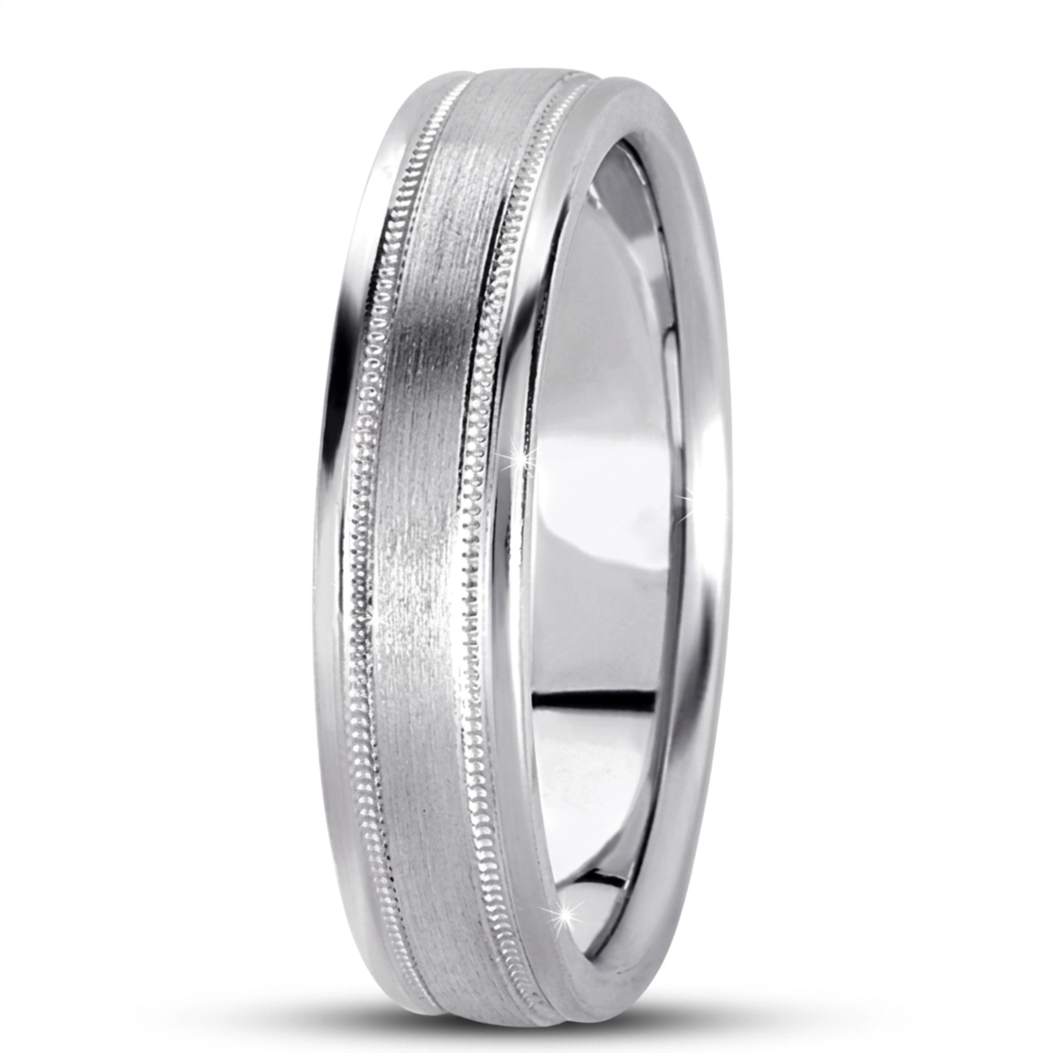 10K white gold 5mm. satin basic-carved-simple-wedding-bands - alternate view 5