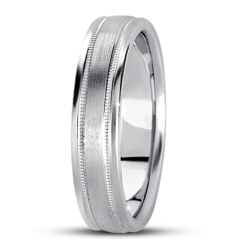 10K white gold 5mm. satin basic-carved-simple-wedding-bands - alternate view 5
