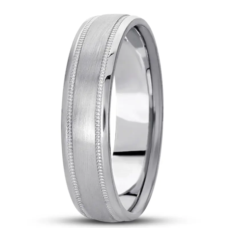 10K white gold 6mm. satin basic-carved-simple-wedding-bands - alternate view 6