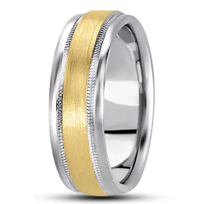 10K white-yellow-white gold 8mm. satin basic-carved-simple-wedding-bands - alternate view 4 thumbnail