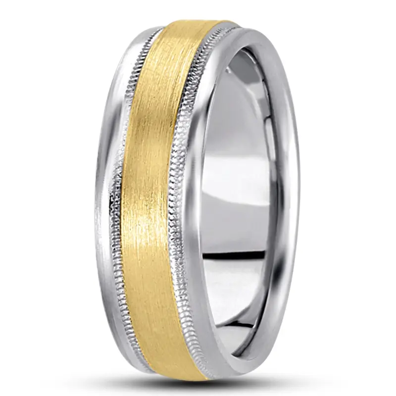 10K white-yellow-white gold 8mm. satin basic-carved-simple-wedding-bands - alternate view 4