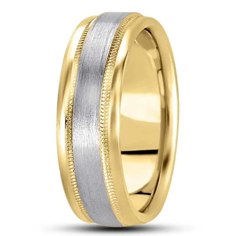 10K yellow-white-yellow gold 8mm. high polish basic-carved-simple-wedding-bands - alternate view 3