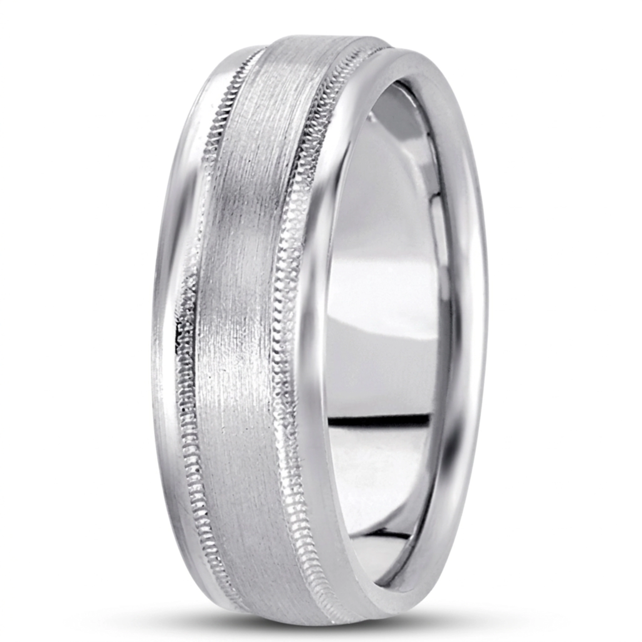10K white gold 8mm. satin basic-carved-simple-wedding-bands - alternate view 8