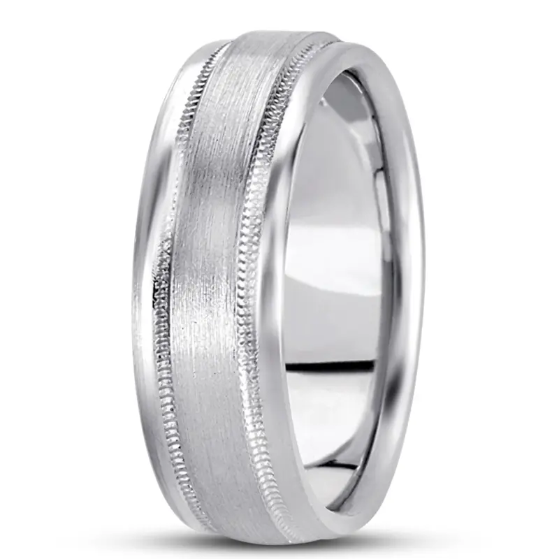 10K white gold 8mm. satin basic-carved-simple-wedding-bands - alternate view 8