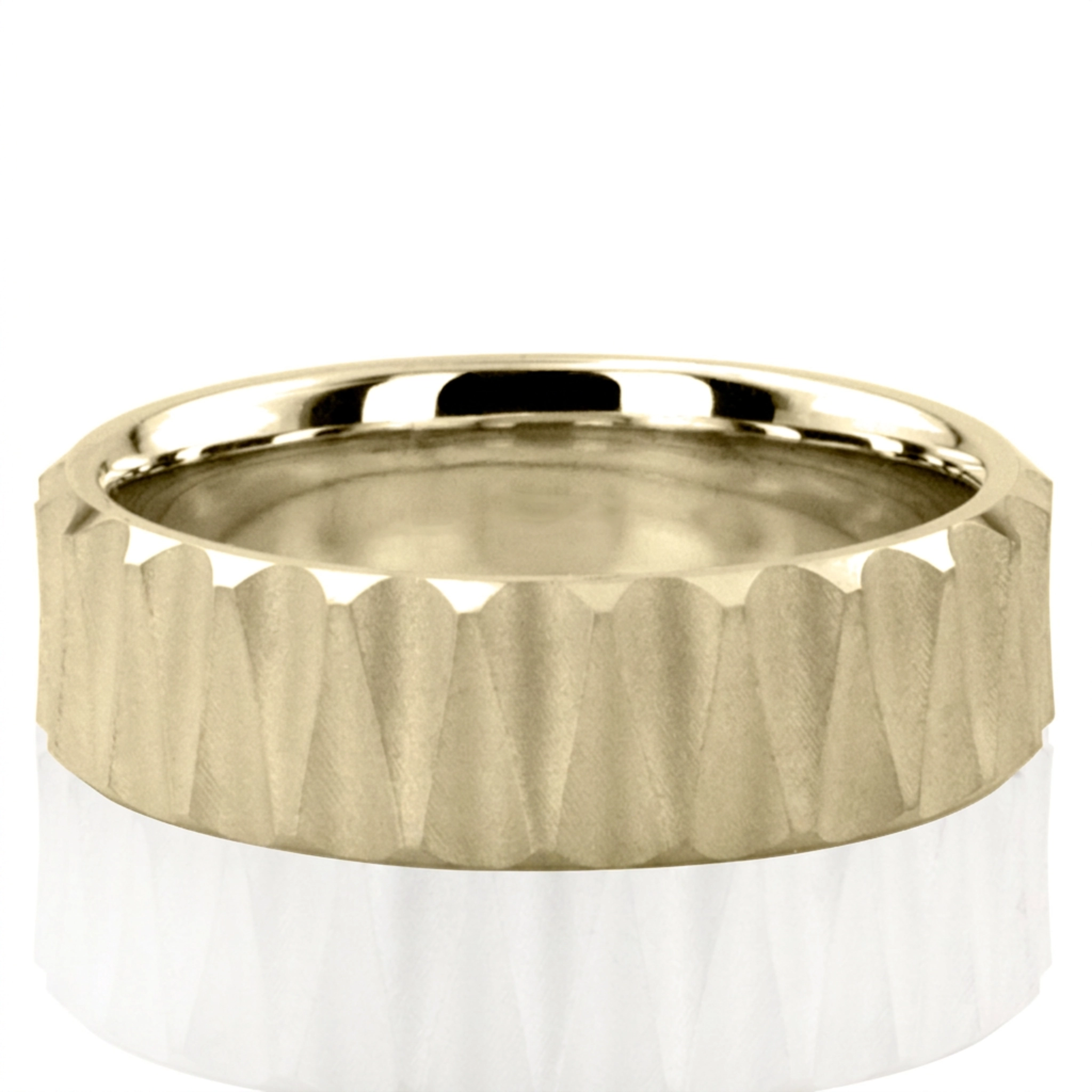 10K yellow gold 8mm. glass-bead Triangle-Carved-Basic-Wedding-Band - alternate view 2