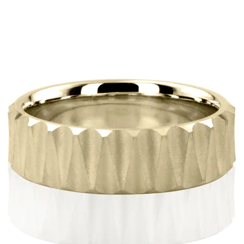 18K yellow gold 8mm. glass-bead Triangle-Carved-Basic-Wedding-Band - alternate view 2
