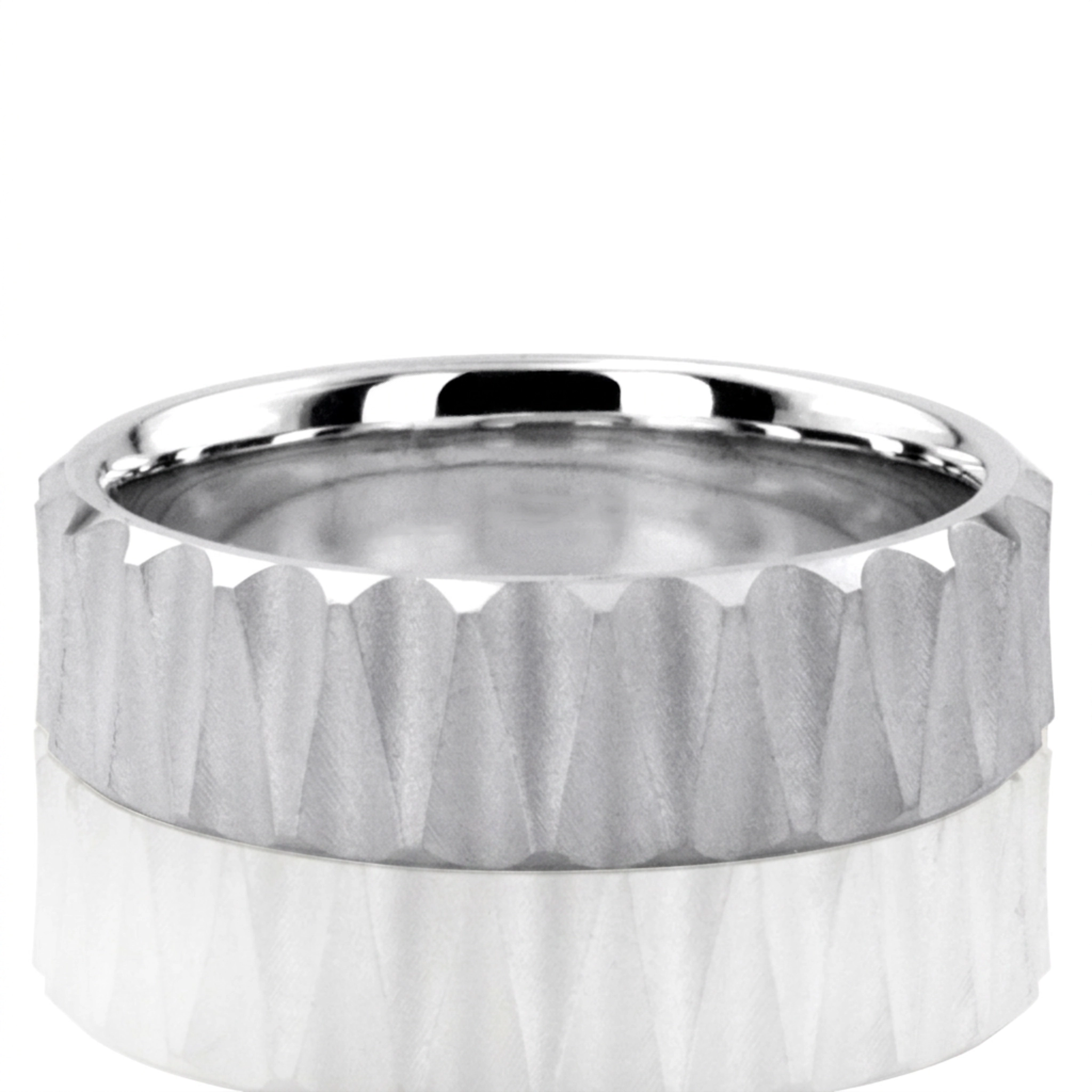 10K white gold 8mm. glass-bead Triangle-Carved-Basic-Wedding-Band - main view