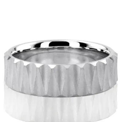 10K white gold 8mm. glass-bead Triangle-Carved-Basic-Wedding-Band - main view thumbnail