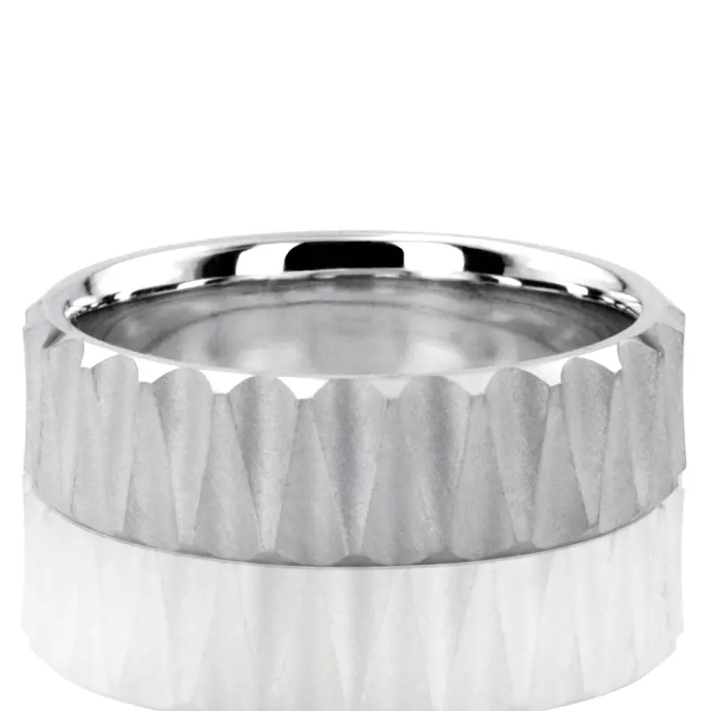 18K white gold 8mm. glass-bead Triangle-Carved-Basic-Wedding-Band - main view