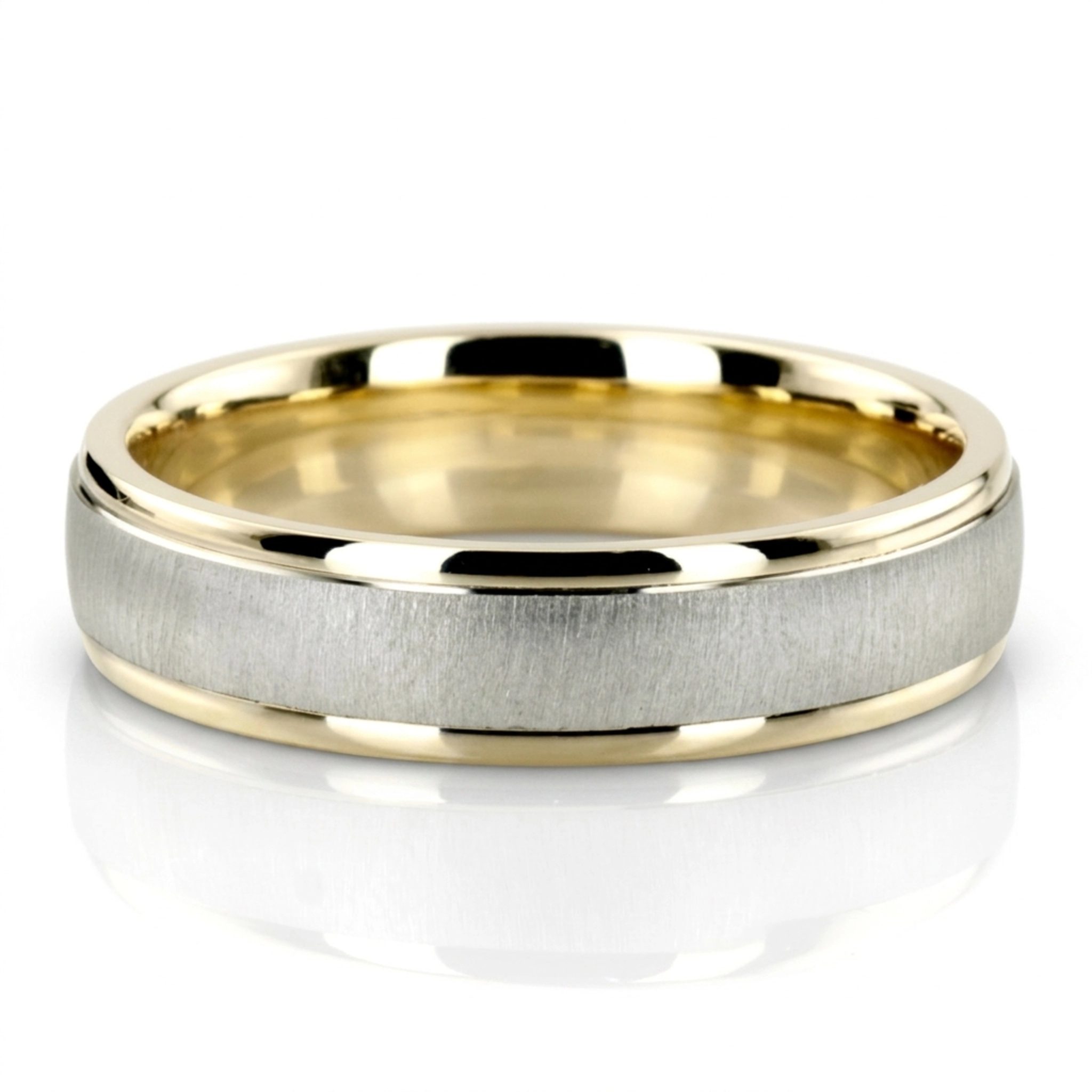 10K yellow-white-yellow gold 6mm. cross satin two-tone-wedding-band - alternate view 2