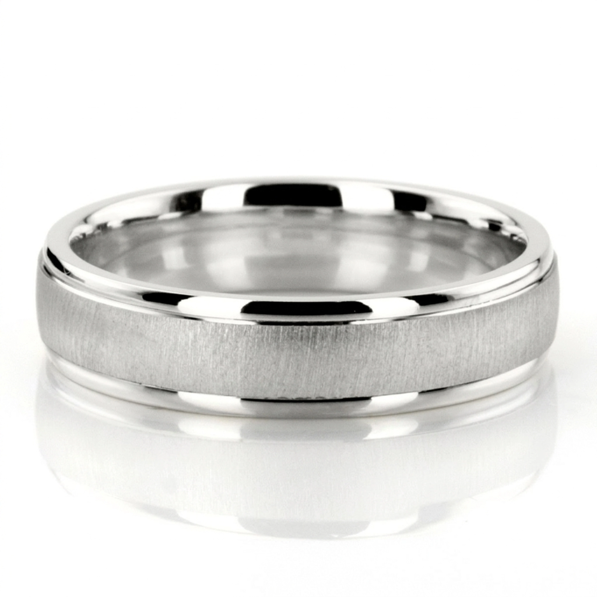 10K white gold 6mm. cross satin two-tone-wedding-band - main view