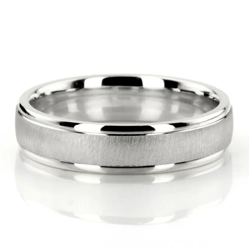 10K white gold 6mm. cross satin two-tone-wedding-band - main view