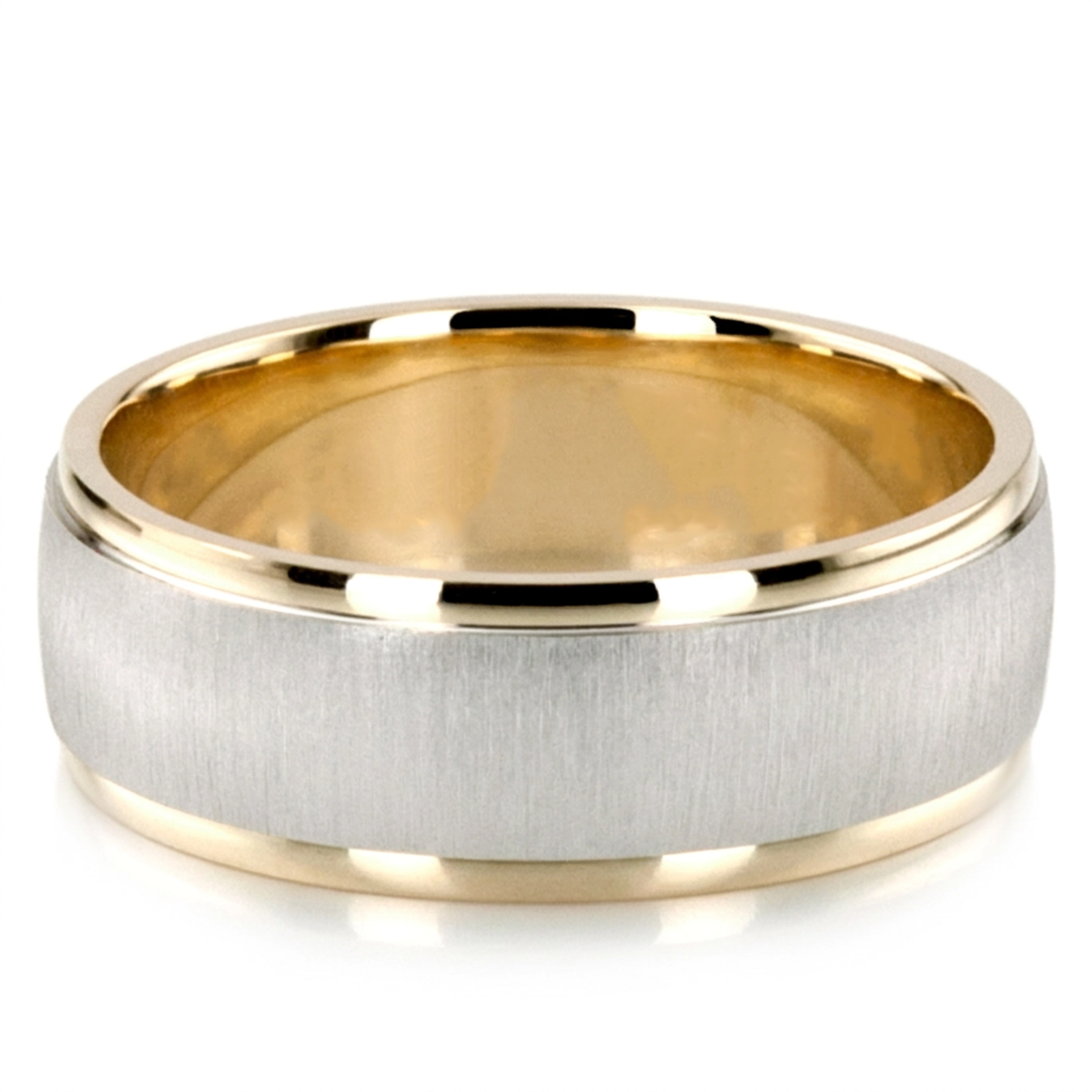 10K yellow-white-yellow gold 8mm. cross satin two-tone-wedding-band - alternate view 6