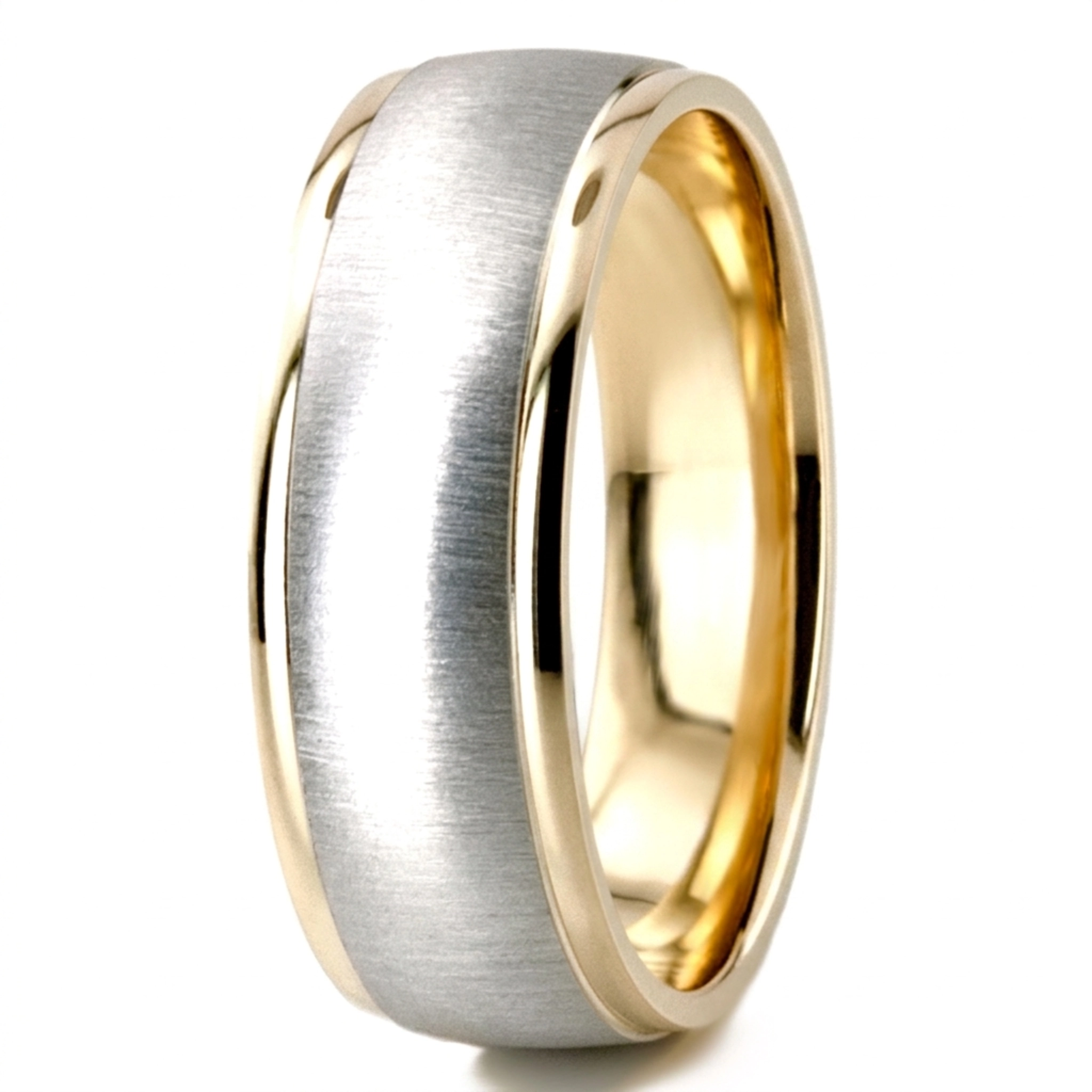 10K yellow-white-yellow gold 8mm. cross satin two-tone-wedding-band - alternate view 7