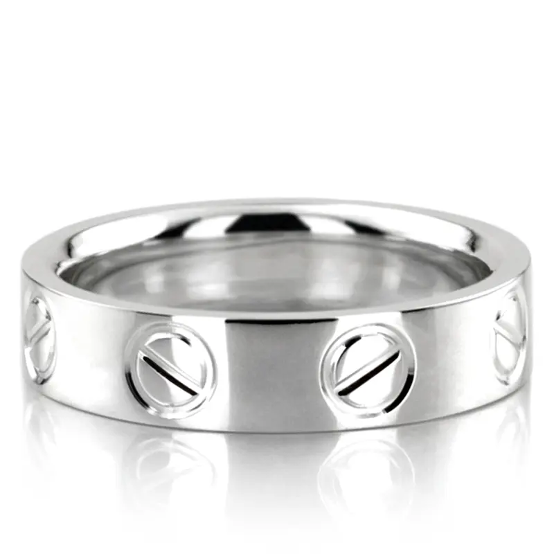 14K white gold 5mm. high polish Cartier-Inspired-Wedding-Ring - main view