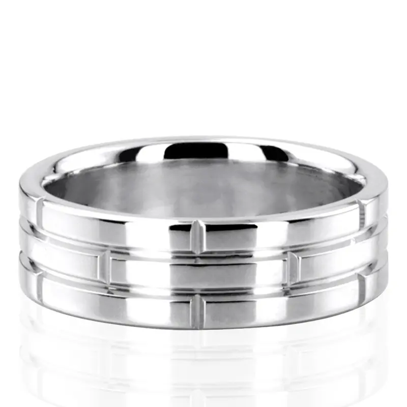 10K white gold 7mm. high polish Rolex-Motif-Carved-Wedding-Ring - main view