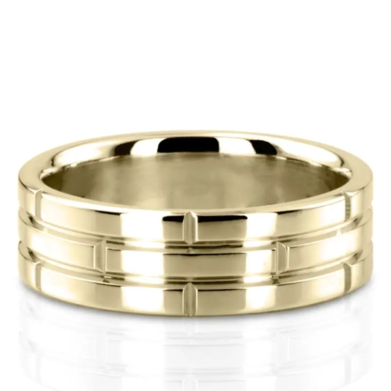 10K yellow gold 7mm. high polish Rolex-Motif-Carved-Wedding-Ring - alternate view 2