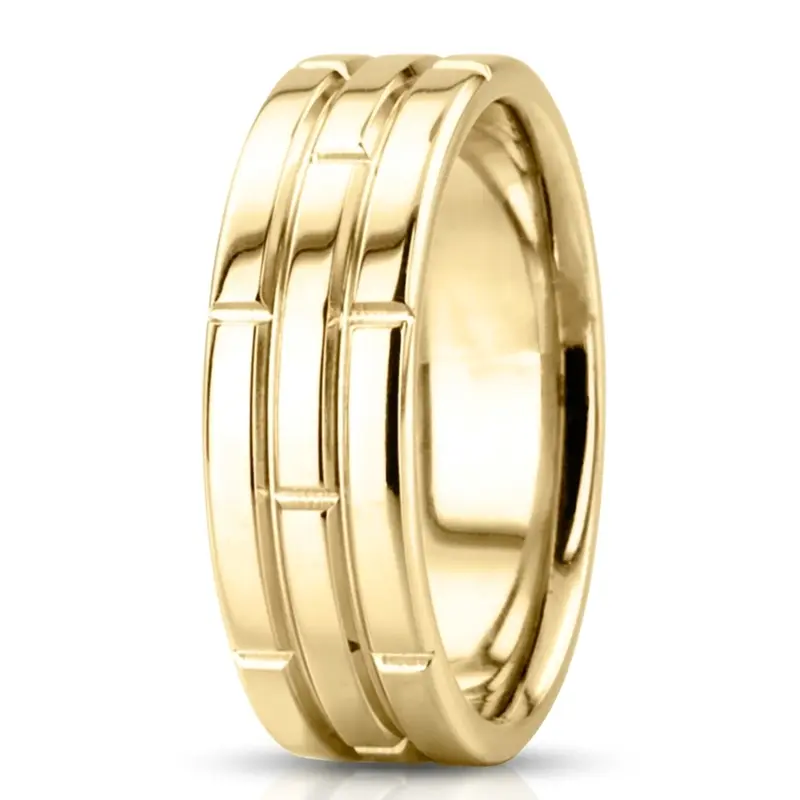 10K yellow gold 7mm. high polish Rolex-Motif-Carved-Wedding-Ring - alternate view 3
