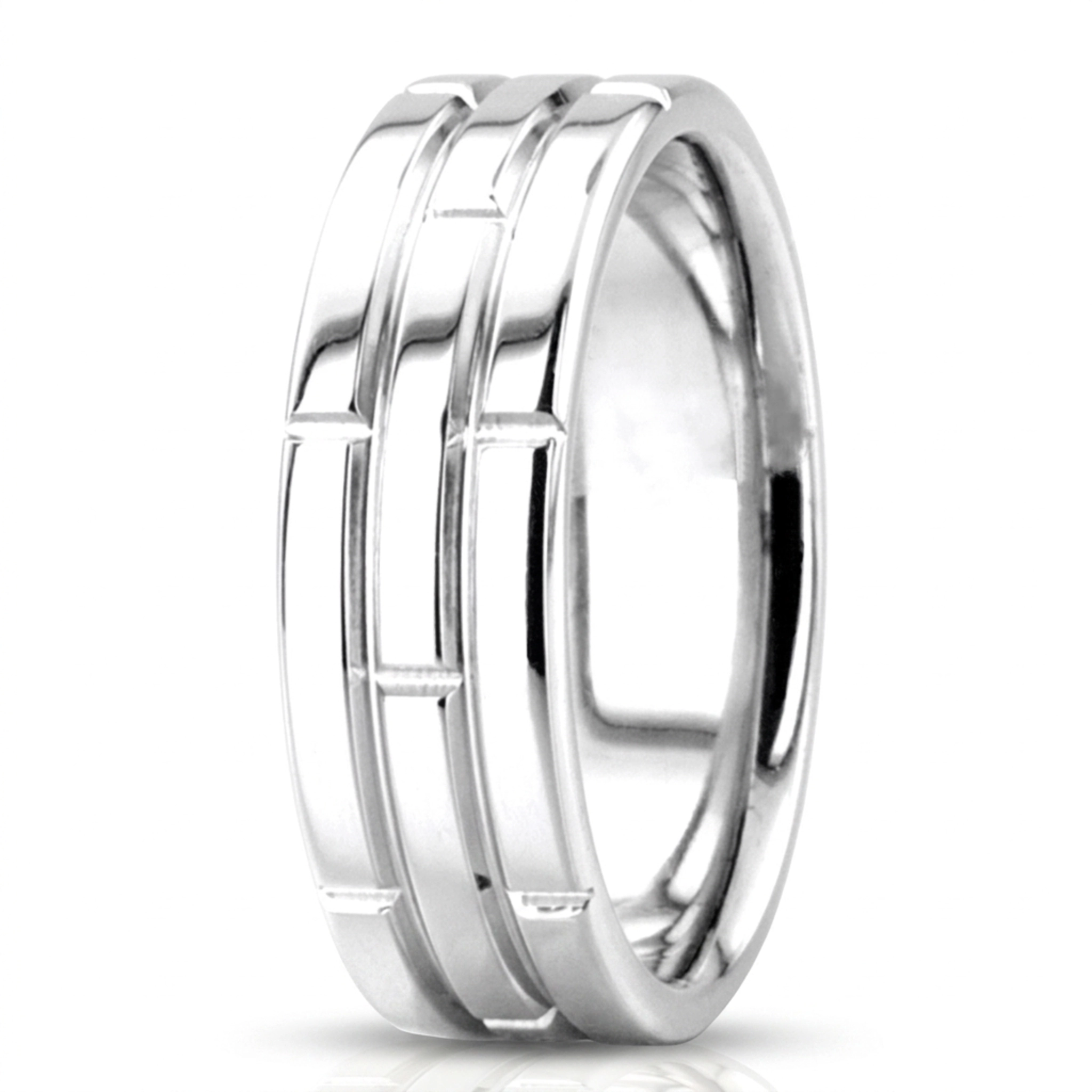14K white gold 7mm. high polish Rolex-Motif-Carved-Wedding-Ring - alternate view 4
