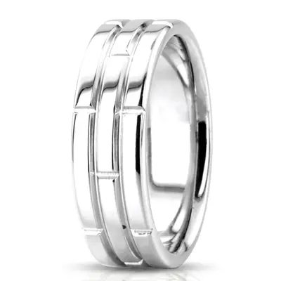 14K white gold 7mm. high polish Rolex-Motif-Carved-Wedding-Ring - alternate view 4 thumbnail